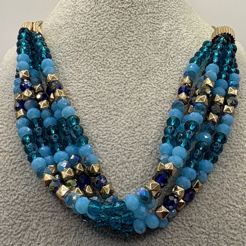 Charming Charlie Blue and Gold Multi-Strand Necklace